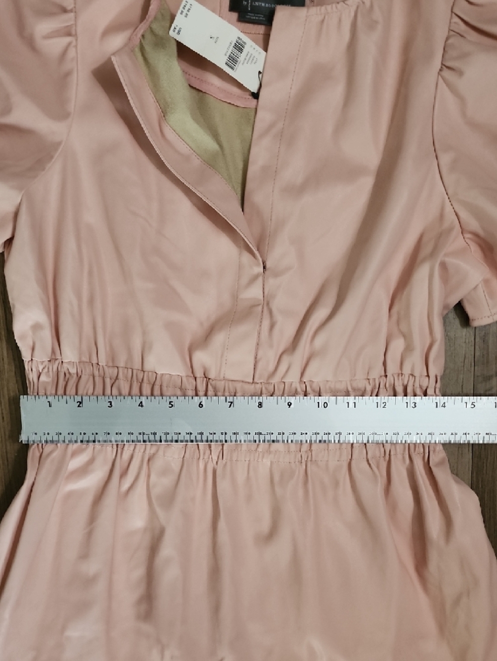 Anthropologie Somerset Vegan Leather Mini Dress Pink Rose Smocked Waist NWT - Picture 14 of 16